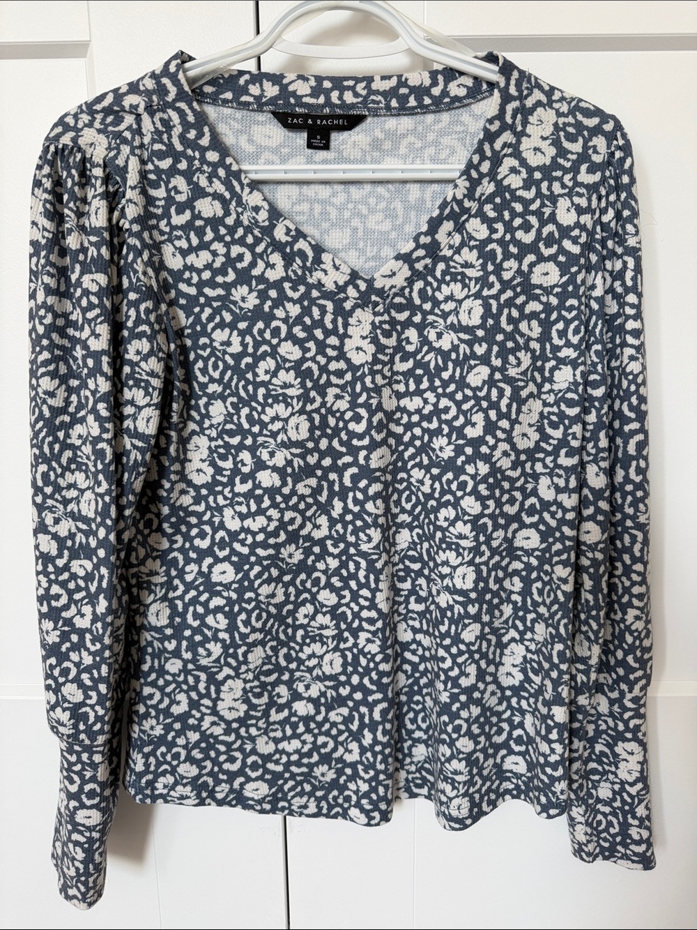 Zac & Rachel Navy and Cream Floral V-Neck Long Sleeve Top